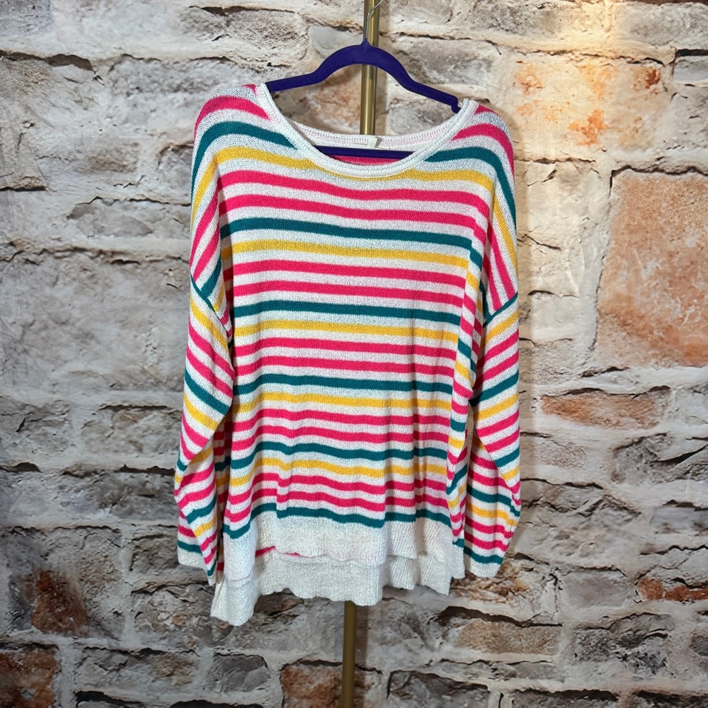 Haptics - Multi Color Stripe Pullover Sweater Top - Multi - 1x
